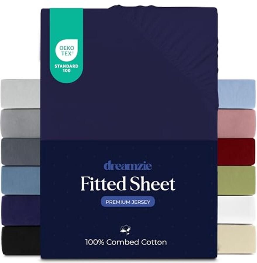 Hoeslaken 90x200 cm van 100% Katoen Jersey Hypoallergeen Geschikt voor Matrassen tot 22 cm Donkerblauw