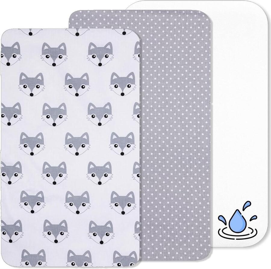 Hoeslaken Cododo 2 Stucks + 1 Waterdichte Matrashoes 3-Pack 55x90 cm Compatibel met Babybedjes ledikanten Gemaakt in Europa Grijze welp 55 x 90 cm