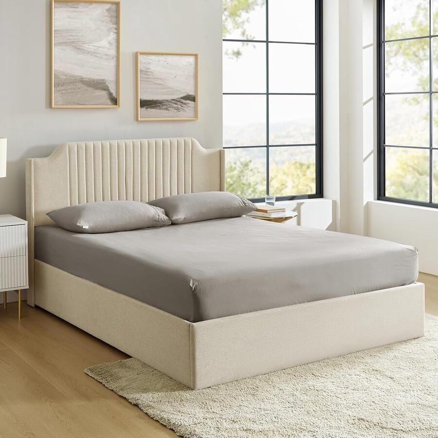 Hoeslaken dekbedovertrek laken 180 x 200 cm 35 cm diepe zak met 2 kussenslopen 50 x 75 cm topper hoeslaken voor boxspringbed hoge matras grijs