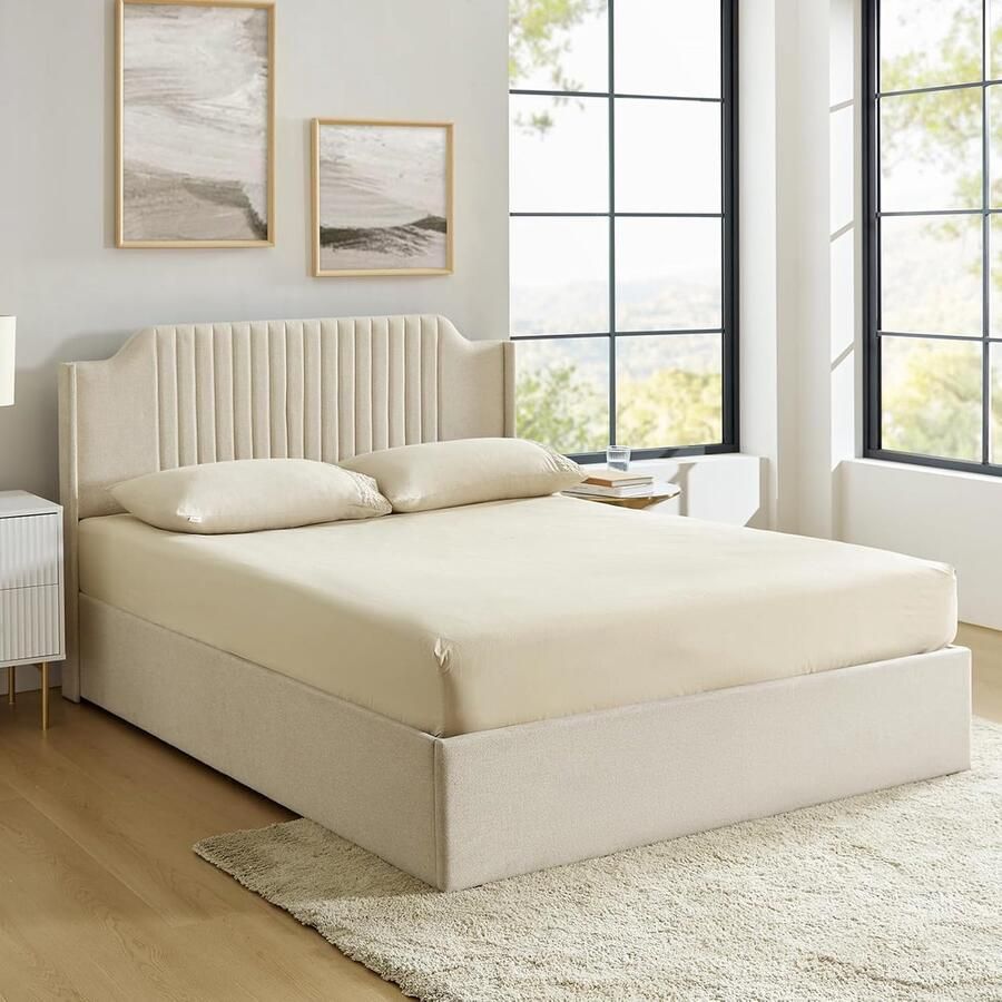 Luvetrex Hoeslaken dekbedovertrek laken 180 x 200 cm 35 cm diepe zak met 2 kussenslopen 50 x 75 cm topper hoeslaken voor boxspringbed hoge matras wit