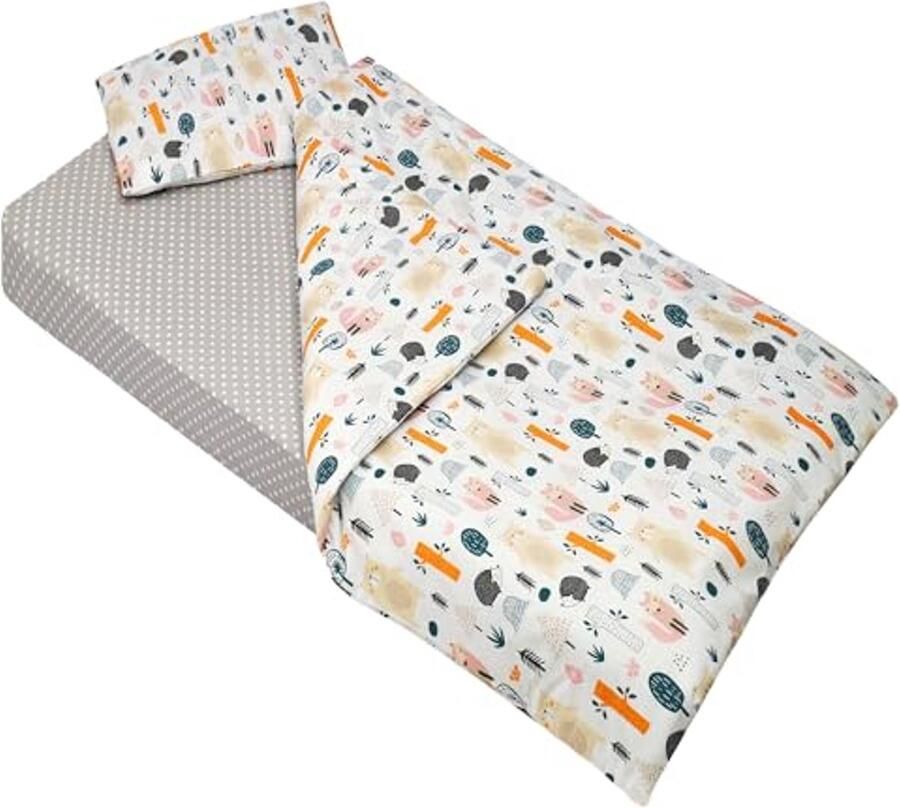 Hoeslaken en Dekbedovertrek Set 80x160 cm 3 Delige Kinderbed Set (Bosdieren)