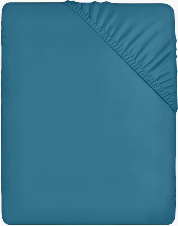 Hoeslaken met elastische hoeken voor tweepersoonsbed van geborstelde polyester-microvezel 160 x 200 cm spijkerblauw