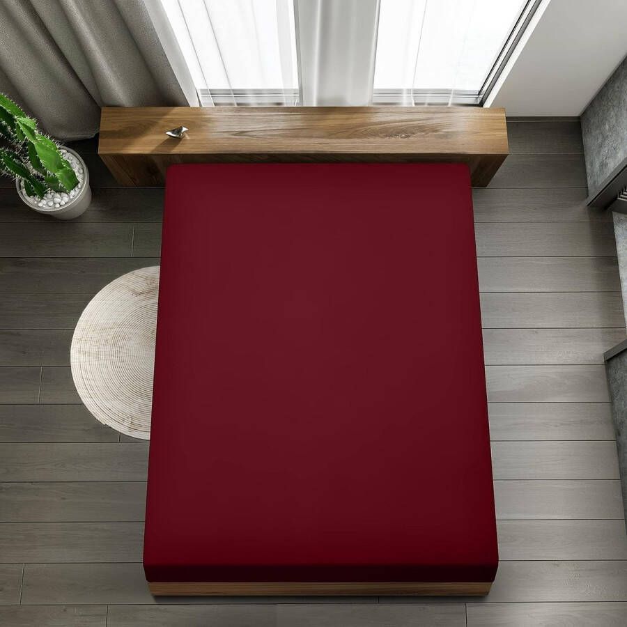 Hoeslaken met hoeken vierkant 90 x 200 cm bordeaux geborstelde microvezel hoeslaken voor eenpersoonsbed met elastische hoeken