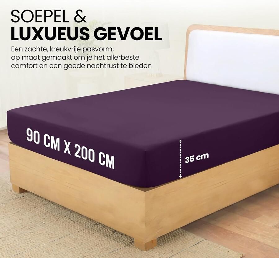 Hoeslaken met hoeken voor eenpersoonsbed 90 x 200 cm geborstelde polyester-microvezel paars
