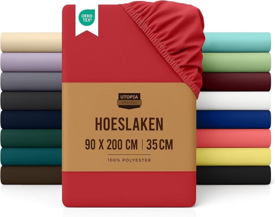 Hoeslaken met hoeken voor eenpersoonsbed 90 x 200 cm Geborstelde polyester-microvezel Rood