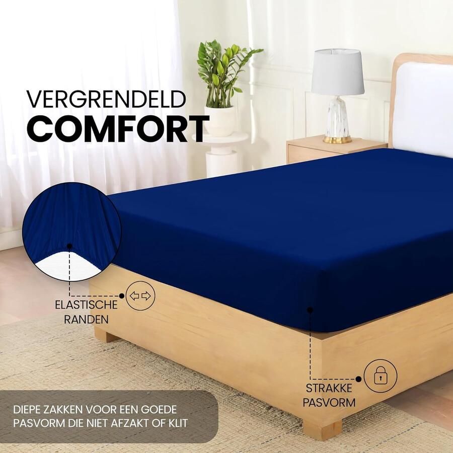 Hoeslaken met hoeken voor tweepersoonsbed geborstelde microvezel elastische hoeken 160 x 200 cm koningsblauw
