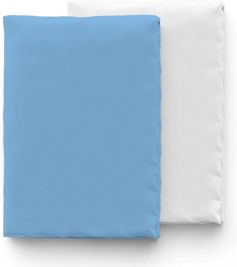 Hoeslaken van 100% katoen laken voor babybed ademend en behaaglijk zacht hoeslaken voor babymatras met 60 x 120 cm set van 2 (wit en lichtblauw 60 x 120 cm)