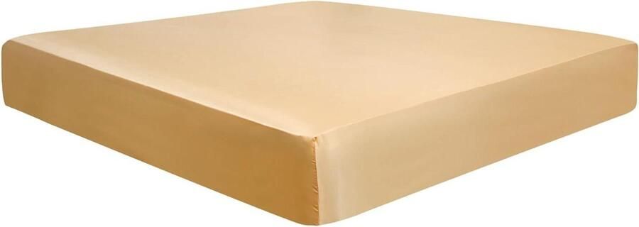 Hoeslaken satijn laken 200x200 cm goudkleurig met elastische band geschikt voor matrassen tot 35 cm dik