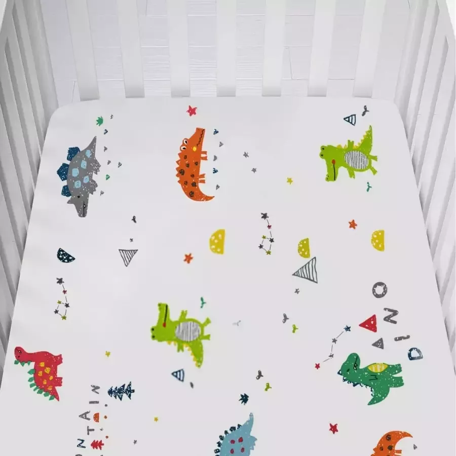 Hoeslaken voor babybed biologisch katoenen hoeslaken plat laken 70 × 140 cm voor kinderbed ademende zachte matrasbeschermer babybeddengoed dinosaurus