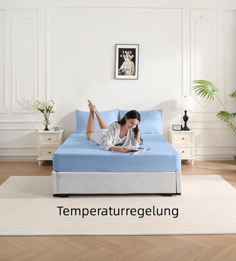 Hoeslaken voor boxspringbed 100 x 200 blauw zijdeachtig hoeslaken verkoelend bamboe-lyocell hoeslaken mensen met allergieën topper 35 cm hoog matras zacht als laken van Egyptisch