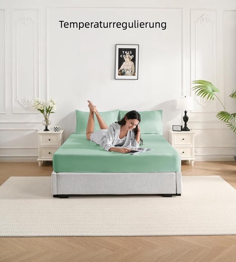 Hoeslaken voor boxspringbedden 100 x 200 cm groen bamboe-veganistisch zijde verkoelend geschikt voor mensen met allergieën hoeslaken voor matrassen tot 35 cm hoogte zacht als Egyptisch