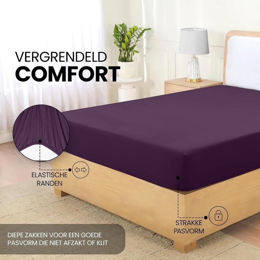 Hoeslaken voor tweepersoonsbed 160 x 200 cm paars geborsteld microvezel hoeslaken met elastische hoeken