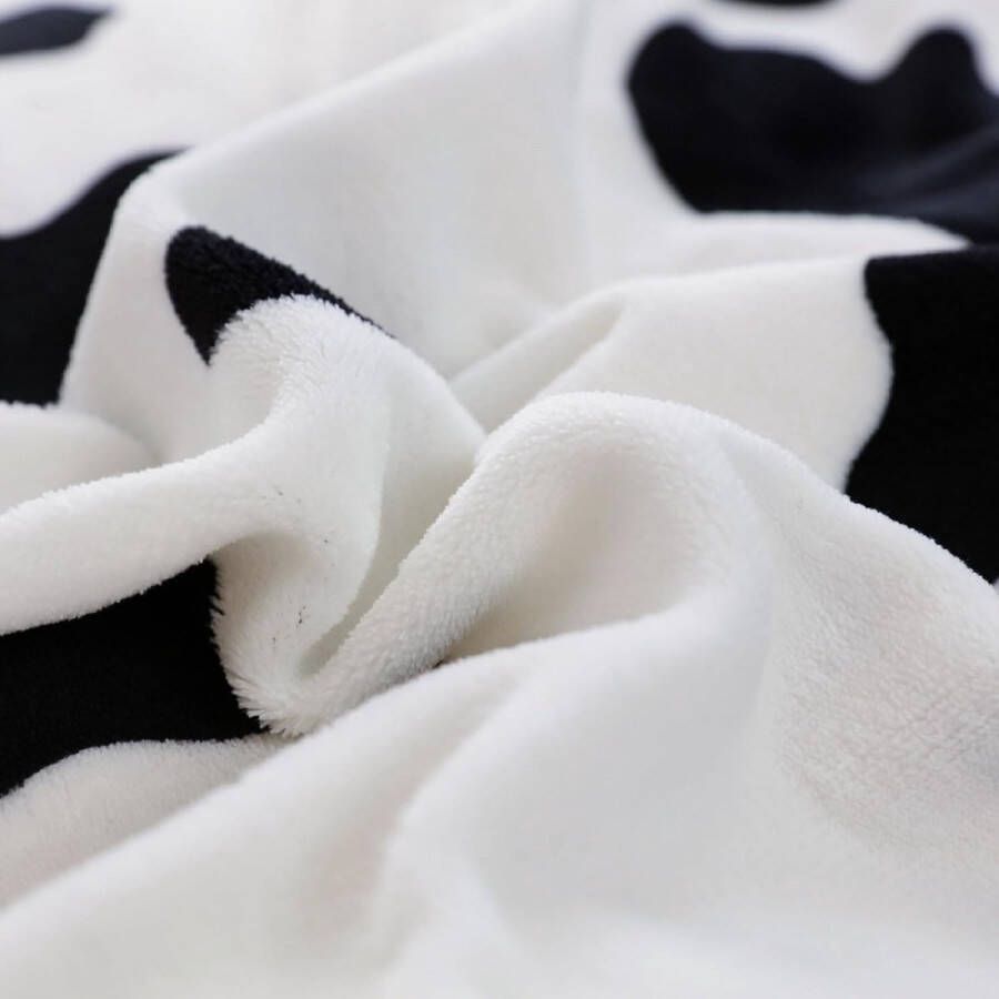 Hoeslaken Winterhoeslaken 180 x 200 cm zwart-wit koeienpatroon wollig warm fluweel kasjmier touch pluche hoeslaken geschikt voor matrassen van 30 cm