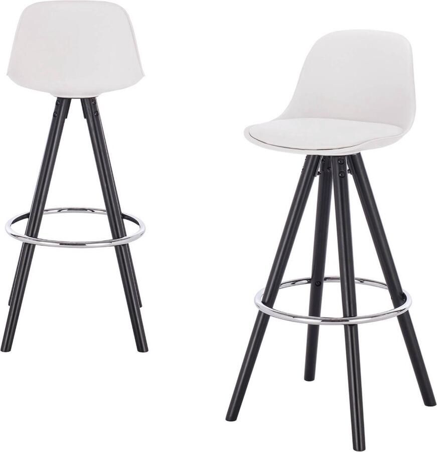 Bolt Edge Hoge Barkruk Zithoogte 75 cm Wit Kunstleer Met Rugleuning Zwart Frame Set van 1