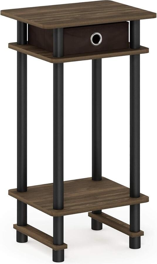 Hoge bijzettafel met planken hout Columbia walnoot zwart donkerbruin 29 49 x 39 5 x 70 41 cm