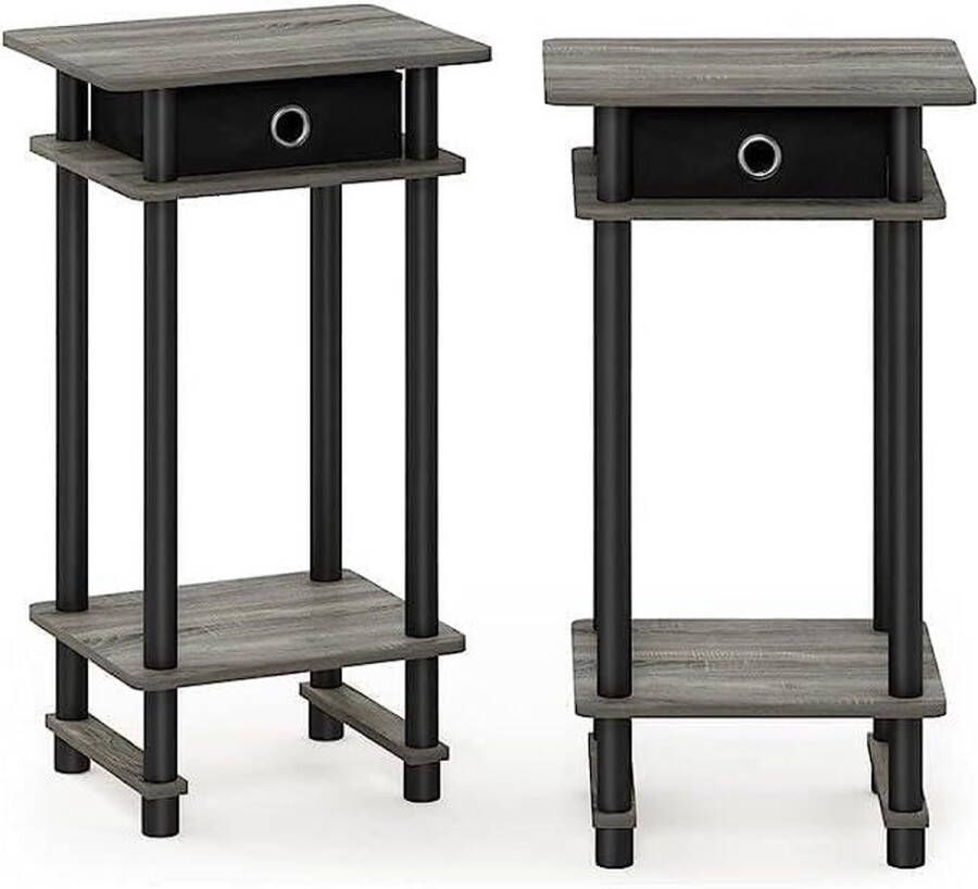 Hoge bijzettafel met planken hout Frans eiken grijs zwart zwart 29 49 x 39 5 x 70 41 cm