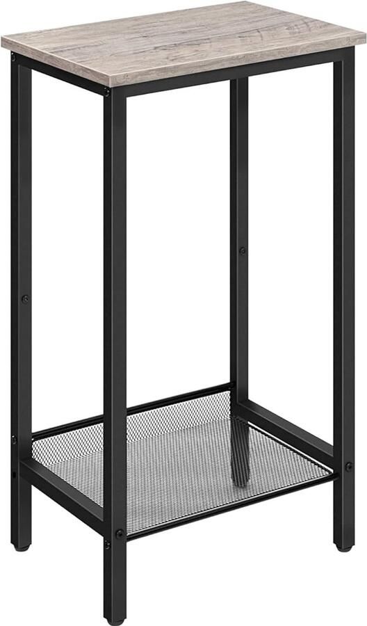 Hoge bijzettafel EBG03DH01 telefoontafel met verstelbare netplank (38x28x73 5 cm grijs zwart)