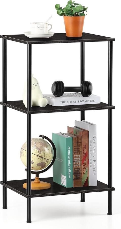 Hoge bijzettafel voor kleine ruimte 3-laags hoge eindtafel met opbergplanken bank tafel voor woonkamer industrieel zwart nachtkastje 40 × 32 × 76 5 cm