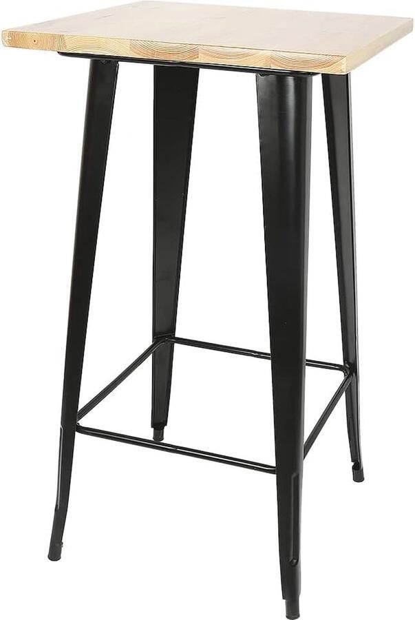 Hoge Bistrotafel van Hout en Metaal Industrieël Design 60 x 60 x 110 cm Voor 2 tot 4 Personen