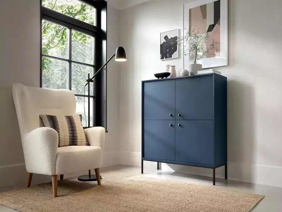 Vente-unique Hoge buffetkast BOGDAN 4 deuren Blauw L 104 cm x H 125 cm x D 39 cm - Foto 4