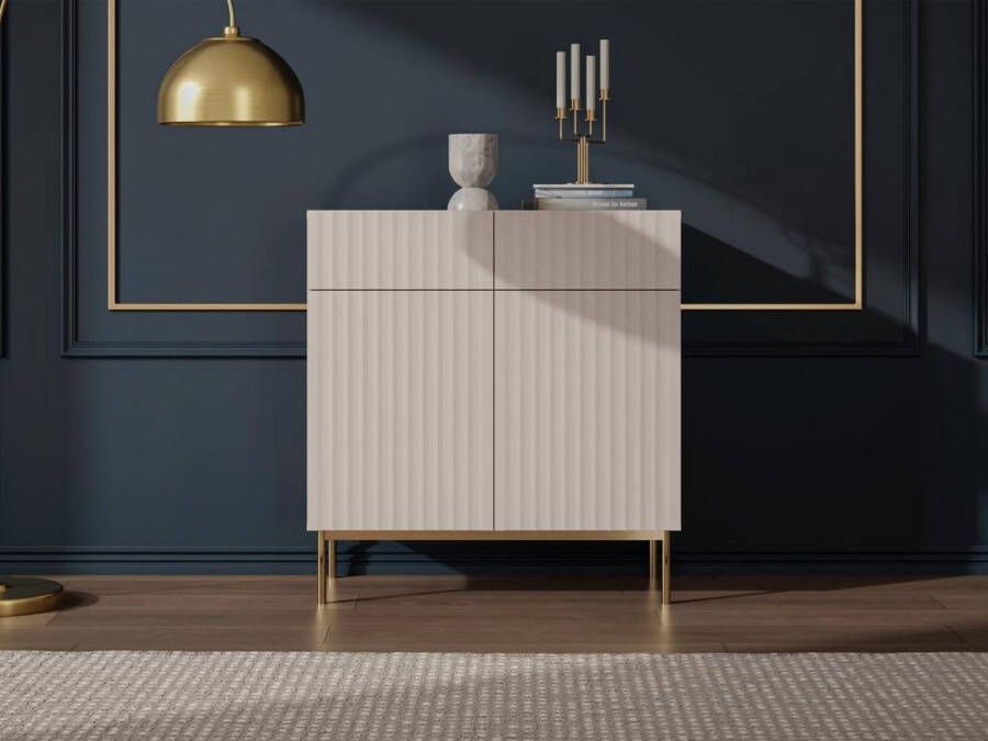 Vente-unique Hoge buffetkast met 2 deuren en 2 lades van mdf en staal Beige en goudkleurig EVILANA L 100 cm x H 105.5 cm x D 44.8 cm - Foto 2