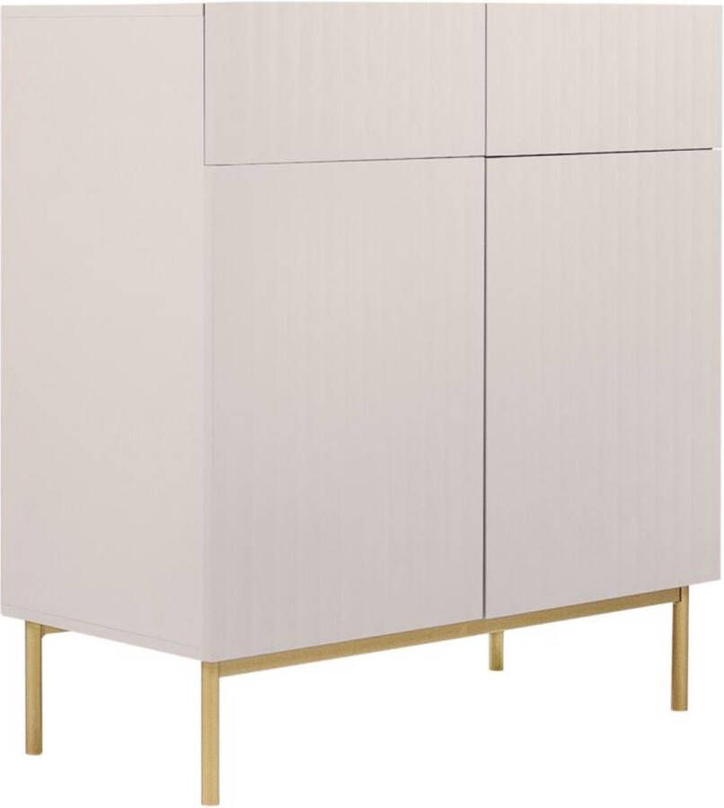 Vente-unique Hoge buffetkast met 2 deuren en 2 lades van mdf en staal Beige en goudkleurig EVILANA L 100 cm x H 105.5 cm x D 44.8 cm