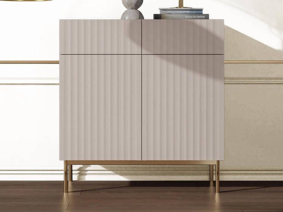 Vente-unique Hoge buffetkast met 2 deuren en 2 lades van mdf en staal Beige en goudkleurig EVILANA L 100 cm x H 105.5 cm x D 44.8 cm - Foto 3