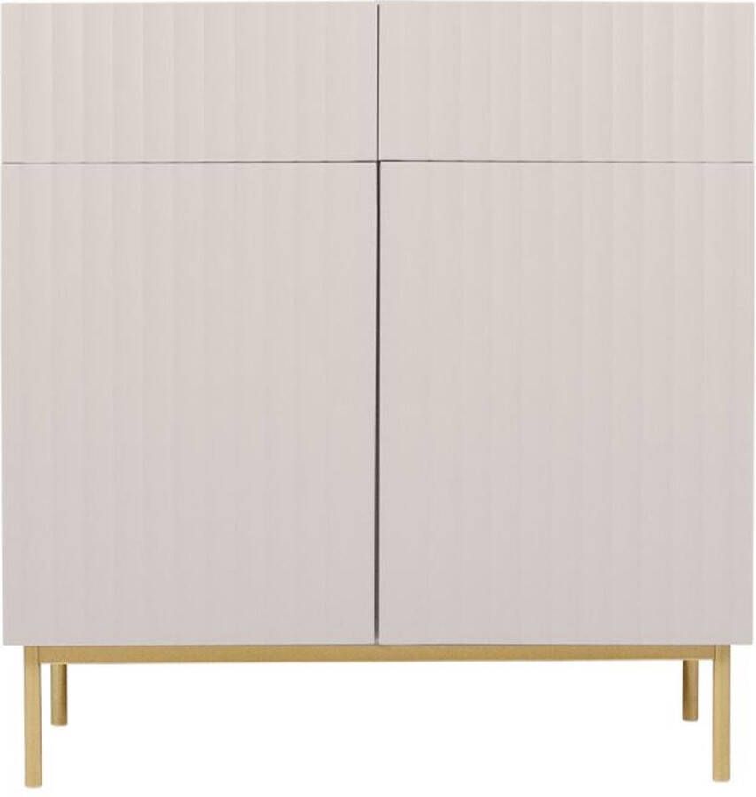 Hoge buffetkast met 2 deuren en 2 lades van mdf en staal Beige en goudkleurig EVILANA L 100 cm x H 105.5 cm x D 44.8 cm - Foto 1