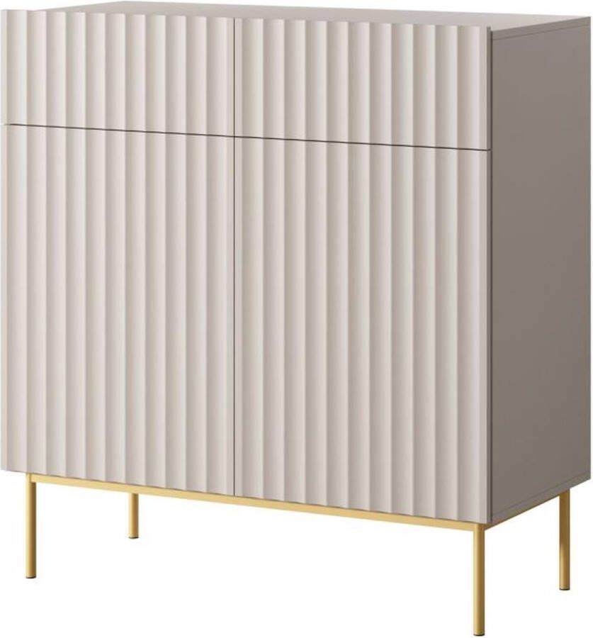 Vente-unique Hoge buffetkast met 2 deuren en 2 lades van mdf en staal Beige en goudkleurig EVILANA L 100 cm x H 105.5 cm x D 44.8 cm - Foto 5