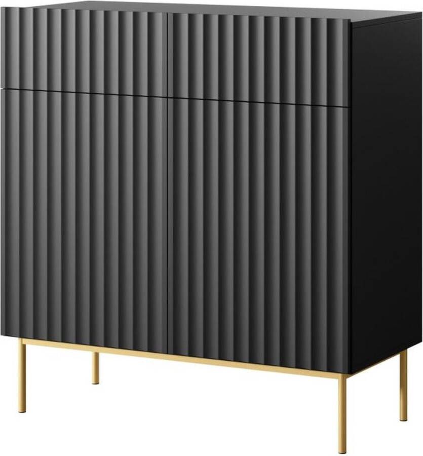 Vente-unique Hoge buffetkast met 2 deuren en 2 lades van mdf en staal Zwart en goudkleurig EVILANA L 100 cm x H 105.5 cm x D 44.8 cm