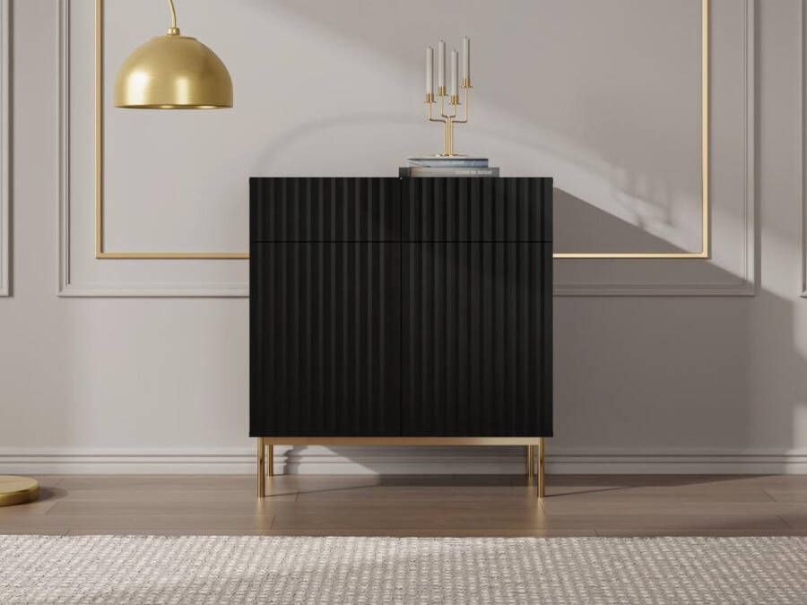 Vente-unique Hoge buffetkast met 2 deuren en 2 lades van mdf en staal Zwart en goudkleurig EVILANA L 100 cm x H 105.5 cm x D 44.8 cm - Foto 3