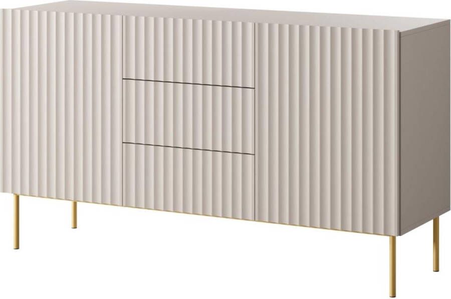 Vente-unique Hoge buffetkast met 2 deuren en 3 lades van mdf en staal Beige en goudkleurig EVILANA L 150 cm x H 84.1 cm x D 44.8 cm - Foto 2