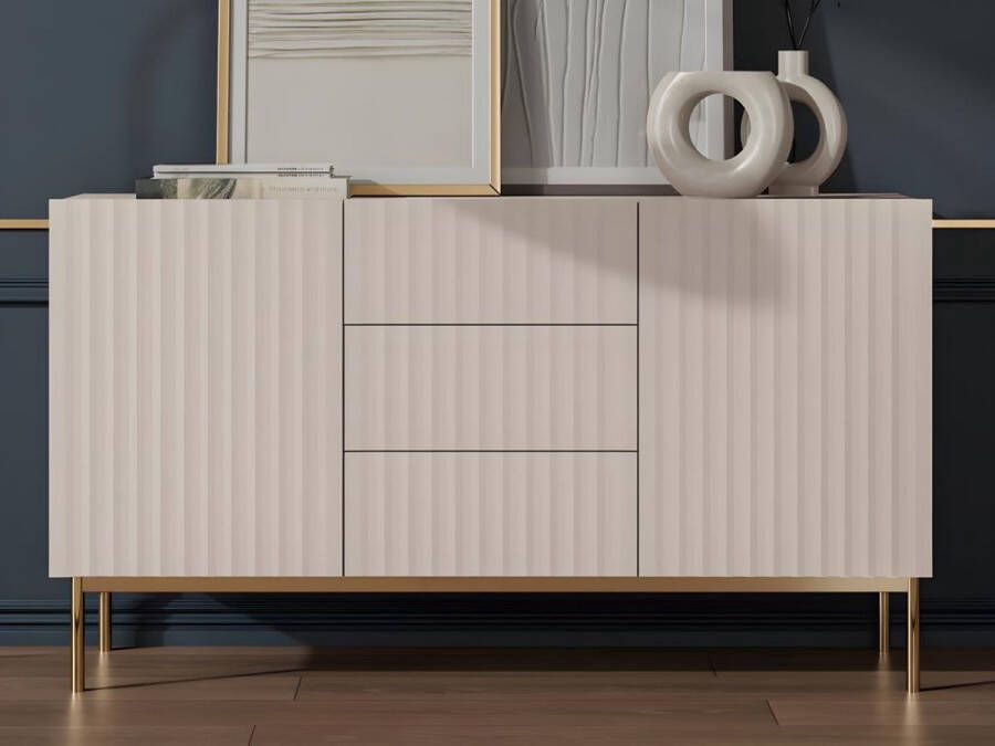 Vente-unique Hoge buffetkast met 2 deuren en 3 lades van mdf en staal Beige en goudkleurig EVILANA L 150 cm x H 84.1 cm x D 44.8 cm - Foto 1