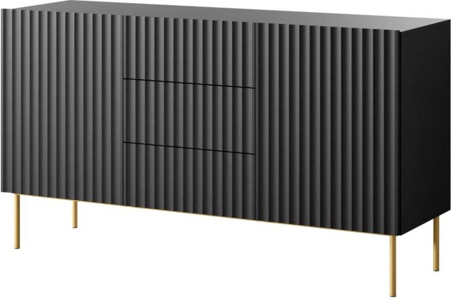 Vente-unique Hoge buffetkast met 2 deuren en 3 lades van mdf en staal Zwart en goudkleurig EVILANA L 150 cm x H 84.1 cm x D 44.8 cm - Foto 2