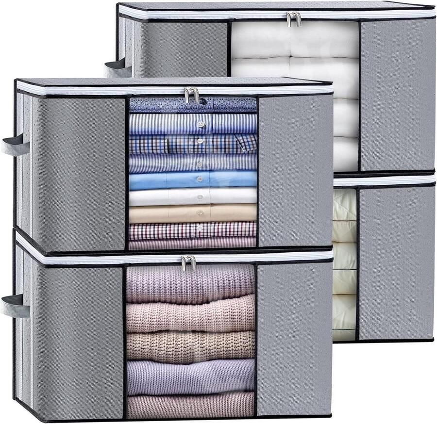 Hoge capaciteit kledingopbergdoos Opvouwbaar en versterkte handgreep Deksel en ritssluiting 4 stuks grijs
