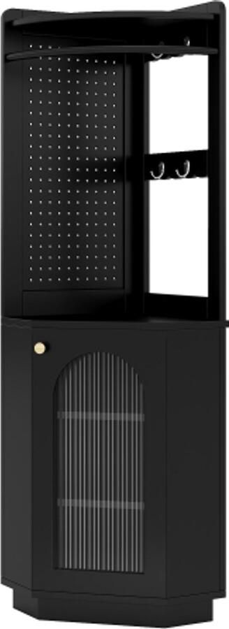 Gotagee Hoge kast badkamerkast met lichtlijst badkamermeubel hoekkast met opbergvak open vak met haken met verstelbare planken 45 x 45 x 166 6 cm zwart