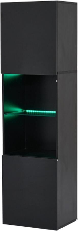Hoge kast Vitrinekast met LED-verlichting 1 glazen plank 45*35*160 cm vrijstaande vitrinekast opbergkast Hoogglans zwarte