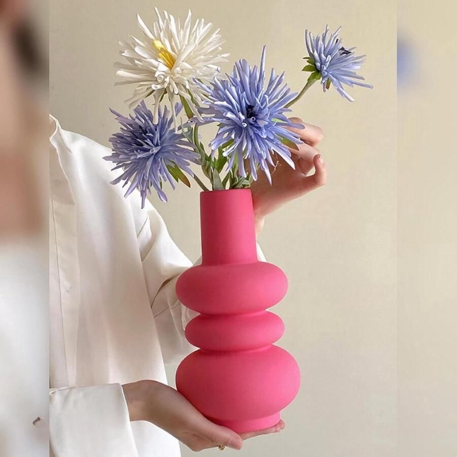 Hoge keramische vaas Felroze Moderne unieke vaas Tafel decoratie Housewarming cadeau