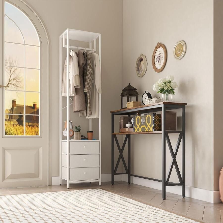 Hoge kledingkast met kapstok en lade multifunctioneel 1 stuk wit 39 × 29 × 179 cm
