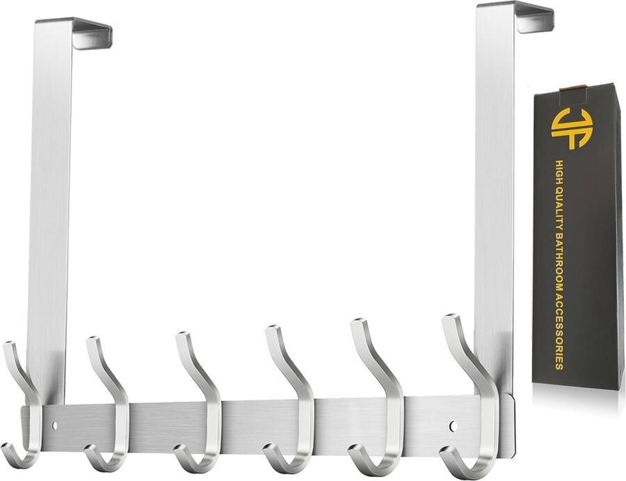 Hoge Kwaliteit Deurkapstok met 6 Dubbele Haken Roestvrij Staal Handdoekhouder Voor Deur (Max. Dikte 4 5 cm)