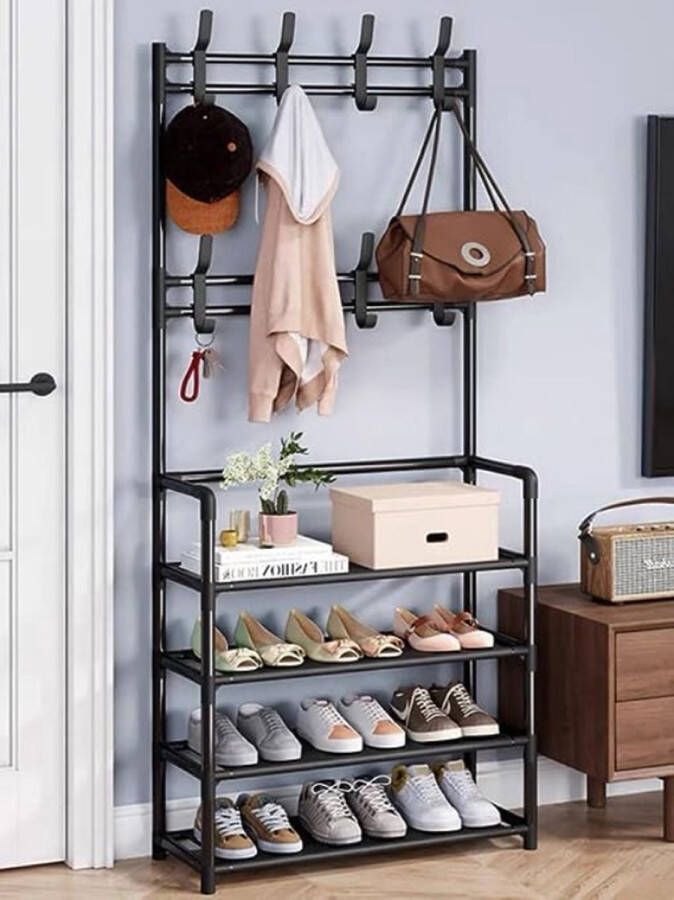 Hoge kwaliteit metalen kapstok met schoenenrek kapstok staand kapstokken garderoberek 154 x 60 x 25cm