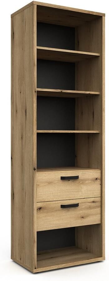 Hoge open kast Mekong Eiken Breedte 70 cm Hoogte 217 cm Diepte 45 cm Met lades Met planken Zonder deuren