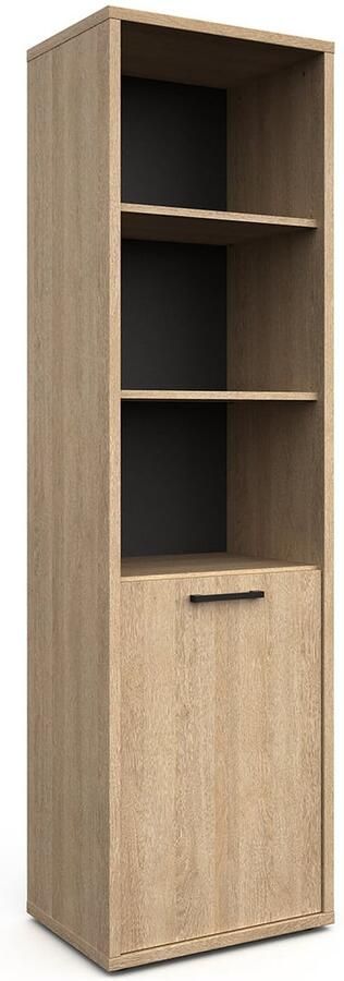 Hoge open kast Yumi Eiken Breedte 60 cm Hoogte 210 cm Diepte 44 cm Met lades Met planken Zonder deuren