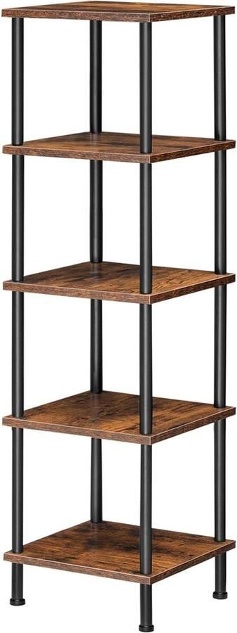 Tall Narrow Bookcase Plant Display Stand 5 Tier Bookshelf Rustic Brown and Black