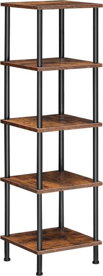 Hoge smalle boekenkast open rek woonkamer 5-laags boekenplank staand opbergrek plantendisplaystandaard metalen frame voor woonkamer thuiskantoor rustiek bruin en zwart EBF50CJ01
