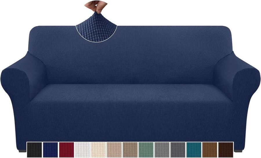 Hoge Stretch 3-zits Bankhoes Wasbare en Antislip Meubelbescherming voor Honden en Huisdieren Donkerblauw