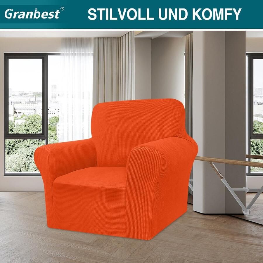 Hoge stretch bankhoes moderne banksprei jacquard elastische bankovertrek voor woonkamerbeschermer voor honden en huisdieren (1-zits oranje)