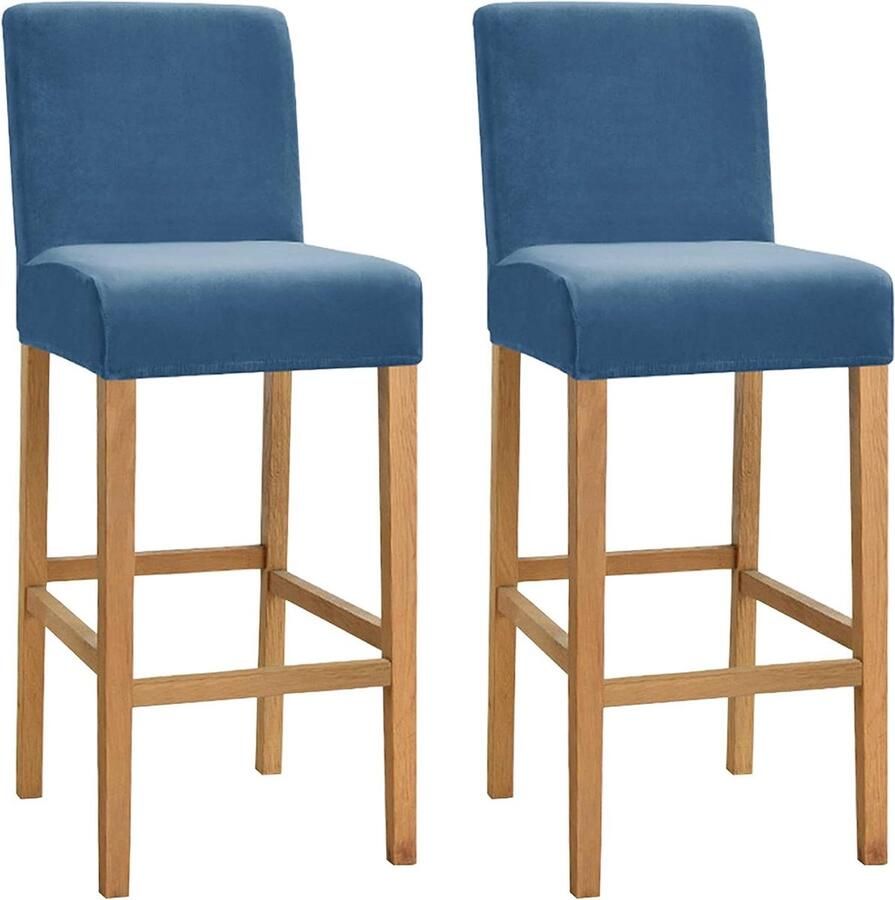 Hoge stretch hoes voor barkruk Fluwelen stoelhoes Set van 2 Blauw Antislip