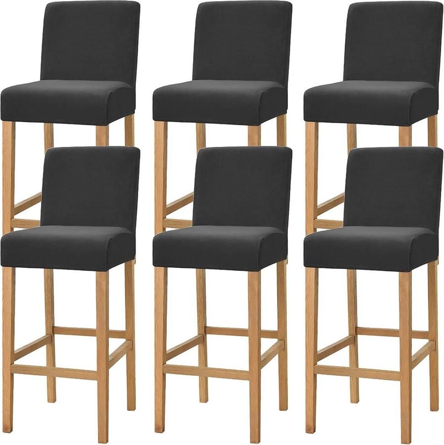 Hoge Stretch Hoes voor Barkrukken Fluwelen Meubelstoelhoes met Antislip Set van 6 Zwart