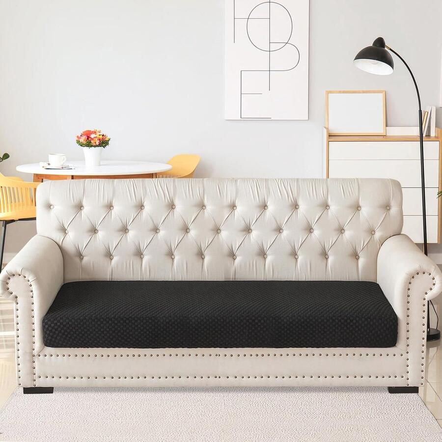 Hoge Stretch Jacquardstof Bankzittinghoezen voor 3-Zitsbanken Waterdichte Bescherming (Zwart)